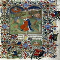 Kralj David. Neventi u životu kralja Davida: osvjetljenje iz francuske knjige sati, C1420. Poster Print