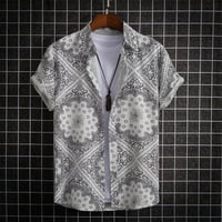 Muška majica casual labavo rever ličnosti Paisley digitalni tisak kratkih rukava Button Button Pješčana