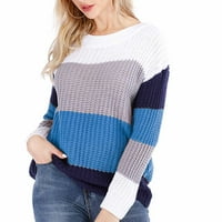 Odaeerbi džemperi za žene pad džemperi posade vrat modne dugih rukava boja podudaranje labavih vrhova bluza pletena plava