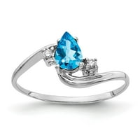 Čvrsta 14K bijela zlata 6x kruška Blue Topaz Checker Diamond Enference Veličina prstena