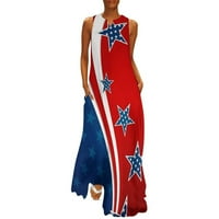 Američka haljina za zastavu za žene A-line bez rukava 4. jula Maxi haljine Ljetna plaža V izrez Swing