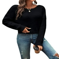 Ležerni puloveri sa čvrstim okruglim vratom Dugim rukavima crni ženski džemperi