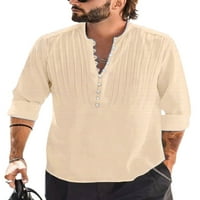 Muška pamučna posteljina majica dugih rukava punog boja punog boja casual vrhovi za plažu