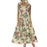 Žene Ležerne ljetne haljine cvjetno tiskovina okrugla vrata bez rukava duga haljina modna elegantna
