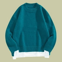 Muška pad i zimska puna boja pletena džemper Termalna posada izrez dugih rukava, pulover dugih rukava, modne rebraste bluze