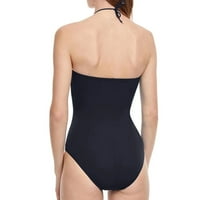 Ženski jedno kupaći kostim Halter dubok V kupaći kostim seksi čvrsta sa podlogom prsa bez podzemnog bikinija crna xxl
