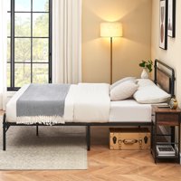 Okvir za krevet na punom veličini s rustikalnim vintagenim uzglavljem, temelj madraca, jakih metalnih letvica, nije potreban BO opruga