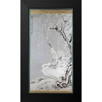 Shen, Huang Crni moderni uokvireni muzej umjetnički print pod nazivom - Bijele egrete na obali snijega
