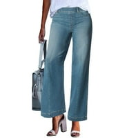 Apepal ženski elastični visoki struk širok traper koša pantalone casual labave traperice sa džepom plavim