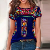 LeylayRay Womens Ljeto Ležerne prilike modne nacionalno-stil tiskare O-izrez kratki rukavi labavi majica