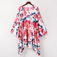 Symoidni ženski kaputi - printuring šifonska plaža Kimono dugačak kardigan bluza šal Smock vrhovi crvene m