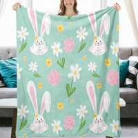 Uskršnji zeko flanel pokrivač s jastukom za kasu za sobu ultra-mekoj pozadini bacanje pokrivača cvijeća