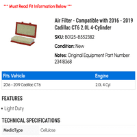 Filter za vazduh - kompatibilan sa - Cadillac CT 2.0L 4-cilindar