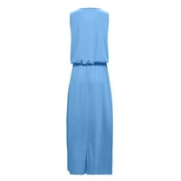 Ljetne haljine za žene tiskane okrugle dekoltea a-line maxi modna haljina bez rukava plava 2xl