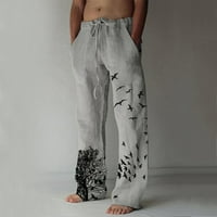 Modni klirens dvkptbk joga hlače Muške ptice Print Pamučne posteljine povremene joge hlače siva l