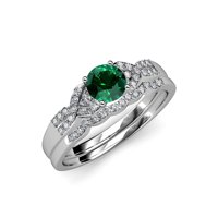 Smaragdni i dijamantni zaručnički prsten i set za vjenčanje 1. CT TW u 14k bijelo zlato .Size 8.5