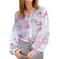 Ženske bluze Najbolje ovratni vrat majica casual pulover cvjetni ispis mjehurići dugih rukava majica