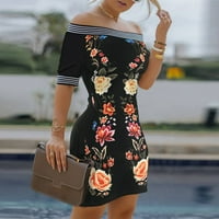 Jedna haljina za ramena cvjetna haljina za print kratkih rukava za žene crna točna haljina za žene Ljeto