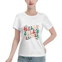 Holly n Jolly Santa Božić nasmijana učiteljica Ženska osnovna majica kratkih rukava Bijela X-velika