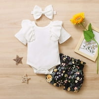 Odeerbi novorođenčad dječja djevojaka Odgovara odjeću s kratkim rukavima cvjetna kratke hlače za glavu