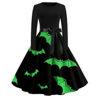 Cuhas Goth Halloween Crne haljine za žene Gothic Goth Print Flare za zabavu s dugim rukavima Casure