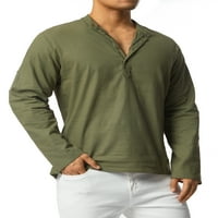 Thaisu pamučna posteljina Henley košulja za muškarce labave fit vrhove dugih rukava hipi majice sa džepom