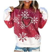 Ženska prevelika dukserija O-izrez topli božićni print dugih rukava TOP bluza pulover