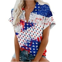 Košulje 4. jula za žene Ljeto Ljeto američko zastave Lapl dugme dolje kratki rukav dressy bluze