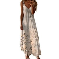Lenago haljine za žene plus veličine Ljeto casual tisak V-izrez bez rukava bez rukava Boho Party Maxi