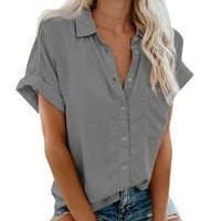 Žene plus veličina modna žena kauzalno dugme Čvrsta bluza kratka majica kratkih rukava ljetni vrhovi