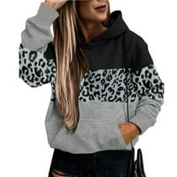 Žene plus veličine Clearence ženske jeseni modni gornji kontrast u boji Leopard Print Winter s kapuljačom
