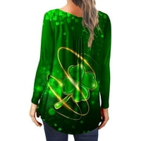 Žene, Slatka košulje St. Patricke, Cute Gnome Print Casual Button V rect Duks, modni zeleni grafički