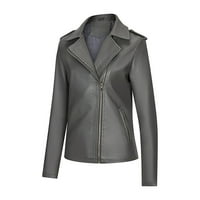 FAU kožna jakna - puni zip prekrivač kapka za droblje, puni dugi rukav tanka cool jakna Outerwear Grey
