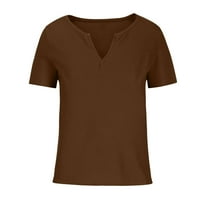Olinnn Ljetne ženske tucine T-majice rebrasti vrhovi udobne čvrste teberse prorežu v ​​vrat bodi, pletena