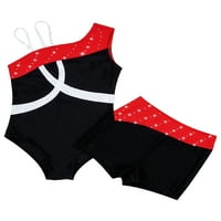 ZDHOOR Kids Girls Gimnastika Yoga Dance Sports Outfit Set Leotard sa atletskom kratke hlače Crno-crveno