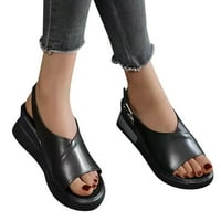 Ženske cipele Žene Ljetna platforma Klinovi na petu Sandale Udobne kožne sandale Peep toe klinovi crne