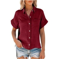 Pntutb Ženske vrhove majica s punim gumbima V-izrez plus veličina majica