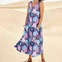 Modni ljetni casual udobnog cvijeta pamuk bez rukava s džepom plaže haljina za žene za žene