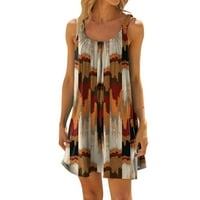 Ljetne haljine za žene Trendy bez rukava od ispisanih slobodnog stola mini sunčanica Scoop Dress Dreck Brown XL