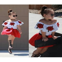 Gwiyeopda Toddler Kids Baby Girl Off ramena 3D ruža cvjetna bluza TOP haljina suknja odijela 2-7y