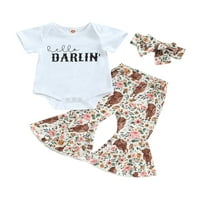 Franhais Baby Girl Proljetne odjeće, kratki rukav rukav + cvjetna krava za ispis pantalone + trake za