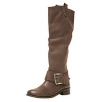 Žene Mid Calf Boots - Dame Modni koljena Visoke jahačke čizme Boots Debede potpetice Kožne cipele Brown