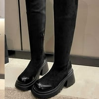 Kožne čizme za žene debele potpetice velike veličine platforme seksi pad čizme crna veličina 7,5