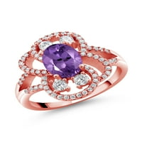 Gem Stone King 18K Rose Gold pozlaćeni srebrni prsten za prsten sa ovalnim ljubičastim ametistom