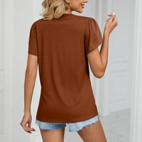 Ženska guipure čipka duboka v vrat majica kratkih rukava Top Brown XXL