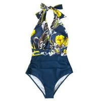 Mornarica cvjetni duboki V-izrez Halter jednodijelni kupaći kostim seksi leđima za čipke za žene žene