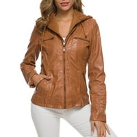 WAVSUF Ljetne jakne za žene plus veličine dugih rukava čvrstog zatvarača, casual s smeđim jakni s kapuljačom