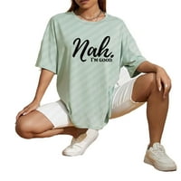 Ženski povremeni slogan okrugli vrat za lakiranje naljepnica zelene majice XL
