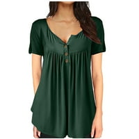 Košulje za žensku V-izrez Čvrsti kratki rukav naletirani rubl tunični gumb za bluze Green XXL