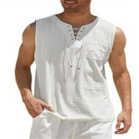 Hirigin muški pamučni platneni rezervoar Top košulje casual bez rukava u obliku bez rukava na plaži